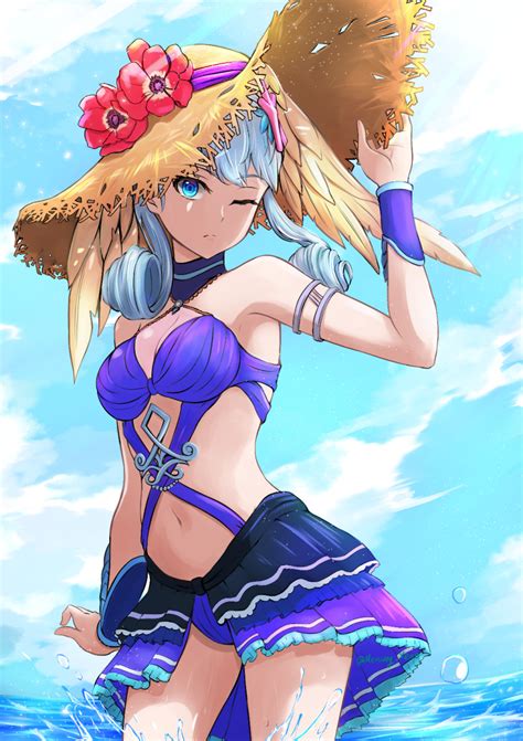 Safebooru 1girl Flower Hat Head Wings Highres Melia Antiqua Mercury Xeno Navel Silver Hair