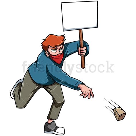 Protesta Hombre Tirando Roca Dibujos Animados Vector Clipart