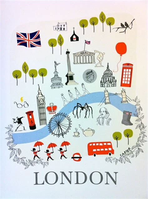 Items Similar To Illustrated Map Of London England 8 X 10 Art Print