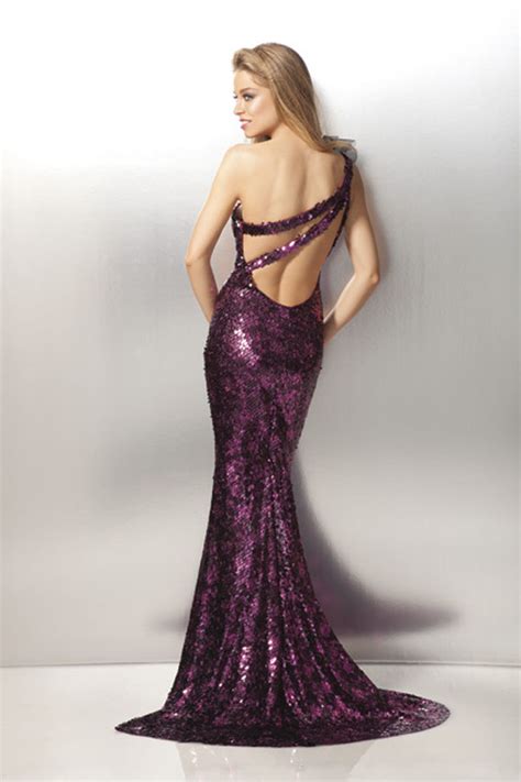 Elegant Purple One Shoulder Floor Length Mermaid Sequined Prom Dress