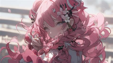 Pink Hair Anime Girl With Flowers Background 3d Art Background With