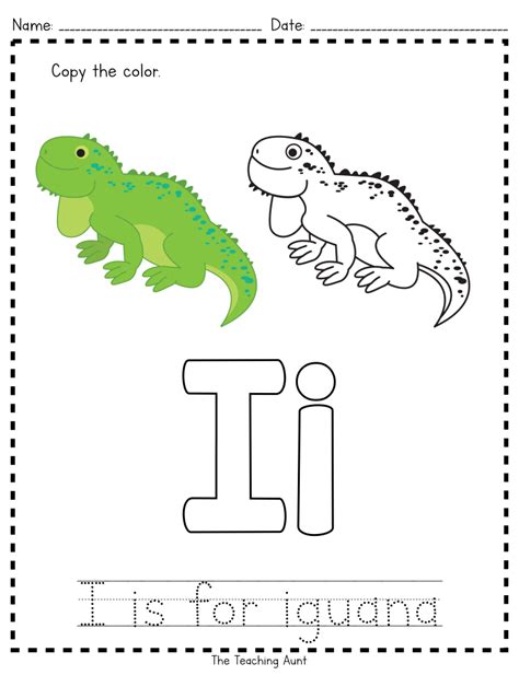 I Is For Iguana Paper Pasting Activity The Teaching Aunt Preschool Alphabet Learning