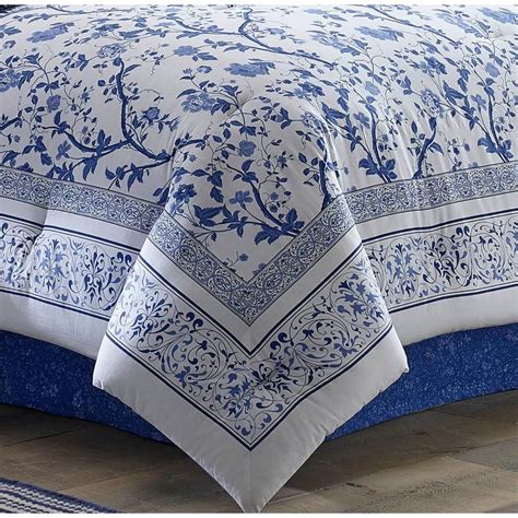 Laura Ashley Charlotte 4 Piece Blue Floral Cotton Full Comforter Set