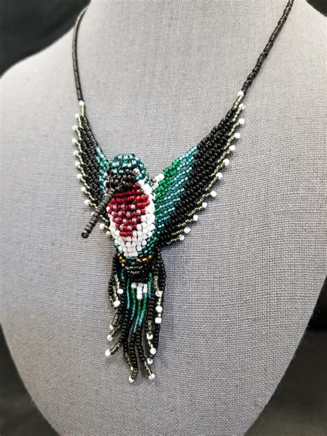 Ruby Throated Hummingbird 3 D Beaded Necklace ⋆ Behold Jewelry
