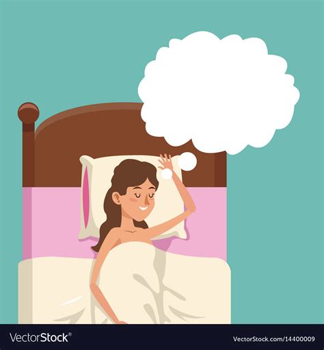 Cartoon Woman Sleeping In Bed And Dreaming Happy Vector Image