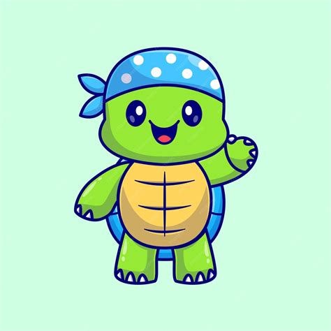 Premium Vector Cute Turtle Pirate Waving Hand Cartoon Vector Icon