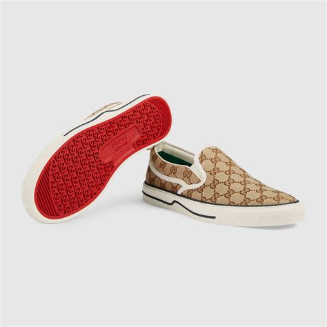 Mens Gucci Tennis 1977 Slip On Sneaker In Beige And Ebony Gg Canvas