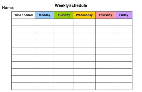 Monday Friday Schedule Template Weekly Calendar Printable Weekly