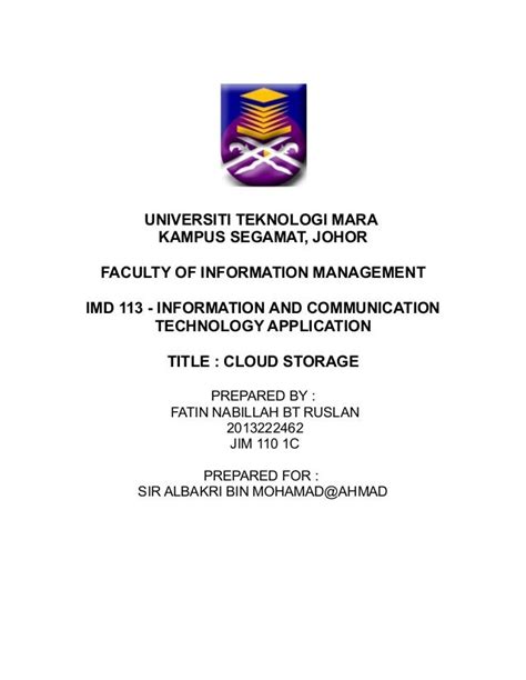 Format Cover Page Assignment Uitm Malaymuni