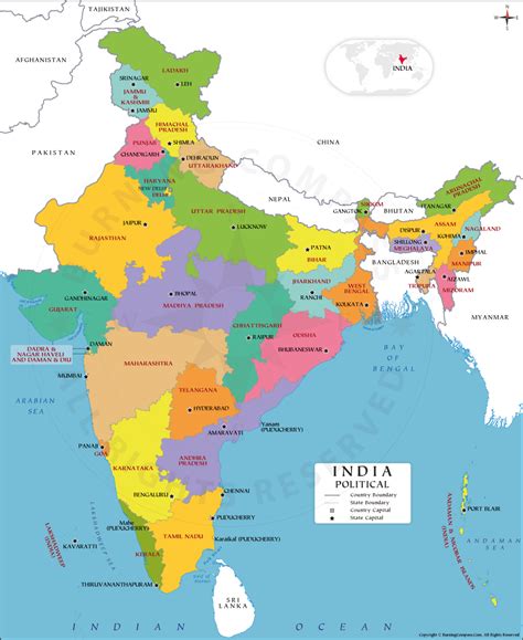 India Political Map With States And Capitals