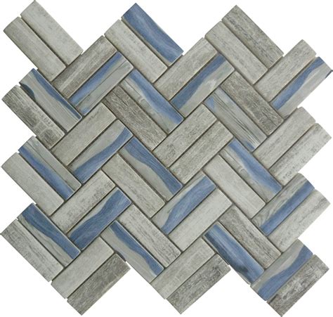 Herringbone Blue Matte Glass Tile Regl9