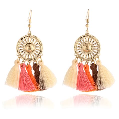 Aliexpress Com Buy Colorful Tassel Women Earrings Boho Round 3 Color