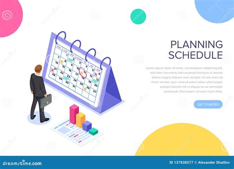 Planning Schedule Concept Banner With Characters Flat Isometric Vector