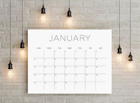 2019 Printable Big Wall Calendar Minimal Black And White Planner