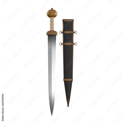 Roman Gladius Short Sword With Sheath On White Top View 3d