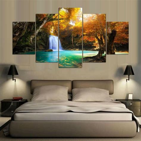 Landscape For Bedroom Beautiful Waterfall Nature 5 Panel Canvas Art