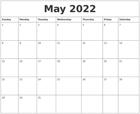 May 2022 Free Calendar Printables