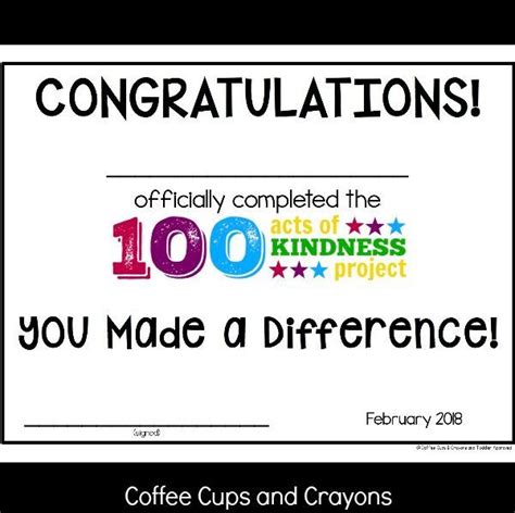 100 Acts Of Kindness Certificate Kindness For Kids