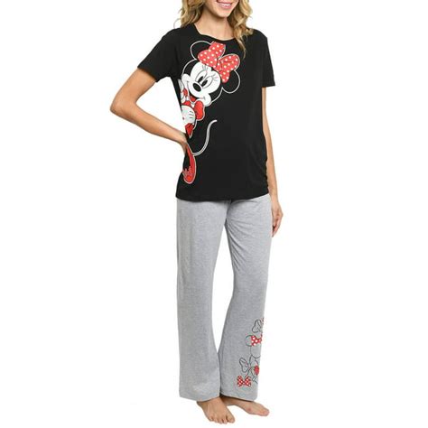 Disney Womens Minnie Mouse Leaning Bows Lounge Pajamas Gray 2 Piece