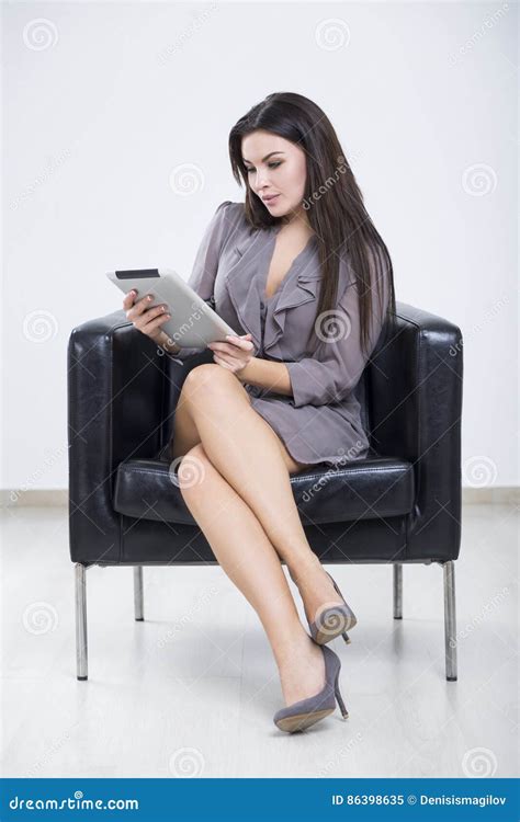 Cross Legged Woman With Tablet Stock Image Image Of Display Internet