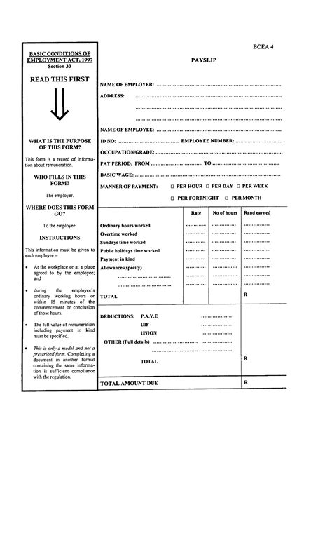 Payslip Template Bcea4 Form Fill Out Printable PDF Forms Online