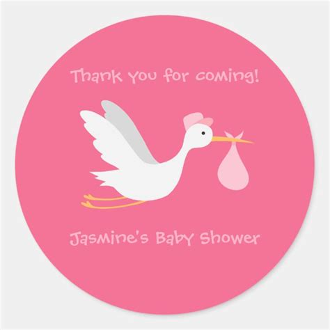 Whimsical Girl Stork Baby Shower Classic Round Sticker Zazzle