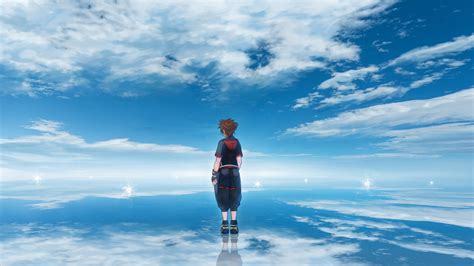 Kingdom Hearts 3 Sora On Back View With Background Of Blue Sky And