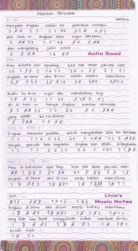 Yang terindah ku pintakan di dalam doaku yang terindah bila tercipta cinta padamu. Not Angka : Kahitna - Mantan Terindah | Aulia's World