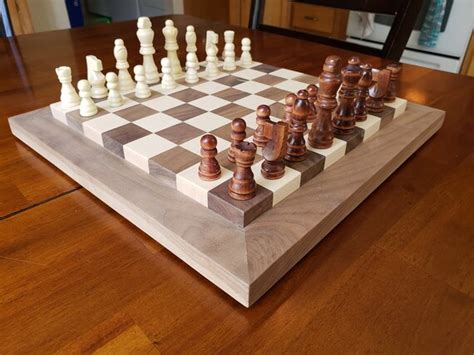 Wood Chess Set Raised Board Solid Walnut And Maple Hand Etsy