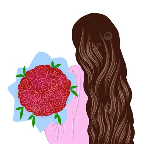 A Pretty Girl Holding Flowers Illustration Pretty Girl Long Hair