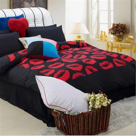 sexy red lips bedding set 4pcs duvet quilt covers bedclothes luxury bed sheet bedclothes on