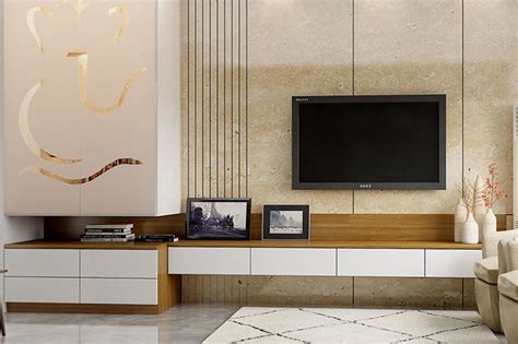 Tv Showcase Furniture For Your Home With A Pooja Unit Attached To It In