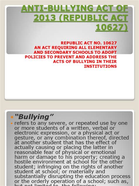 Anti Bullying Act Of 2013 Republic Act 10627 Pdf Bullying Confidentiality