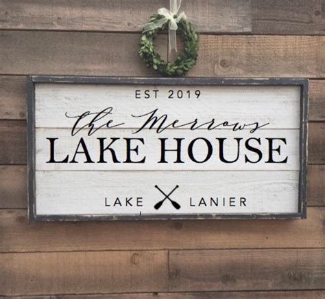 Lake House Sign Custom Sign Framed Shiplap Wood Sign By