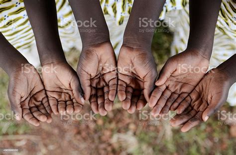 Hands Cupped Black African Children Begging Help Health