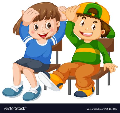 Boy And Girl Sit On Chair Royalty Free Vector Image