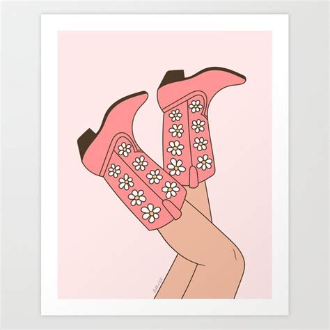 Pink Floral Cowboy Boots Cute Western Cowgirl Legs Art Print By Bobbie