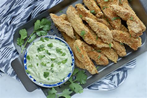 When the chicken has marinated, preheat the grill on medium high. Taco Spiced Chicken Strips w/ Creamy Avocado Sauce