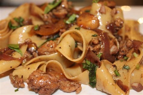 Adding onions to the skillet also saute for 7 min. Pappardelle with Sweet Italian Sausage, Peppers, Onions ...