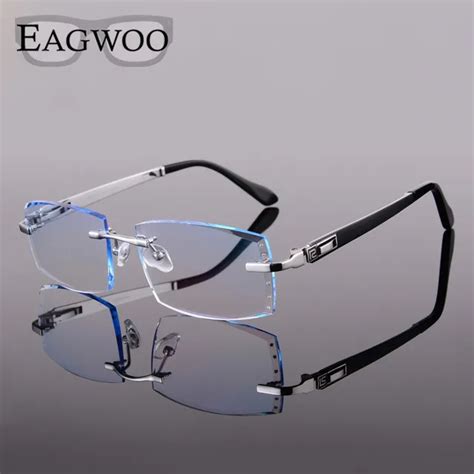 Titanium Eyeglasses Men Rimless Prescription Reading Myopia Photochromic Crystal Diamond Color