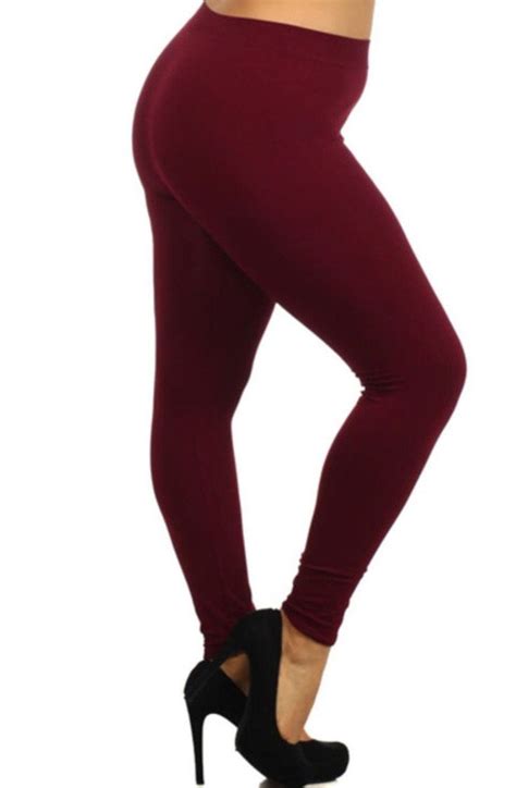 Womens Solid Maroon Leggings High Waist Yoga Pants Momme And More