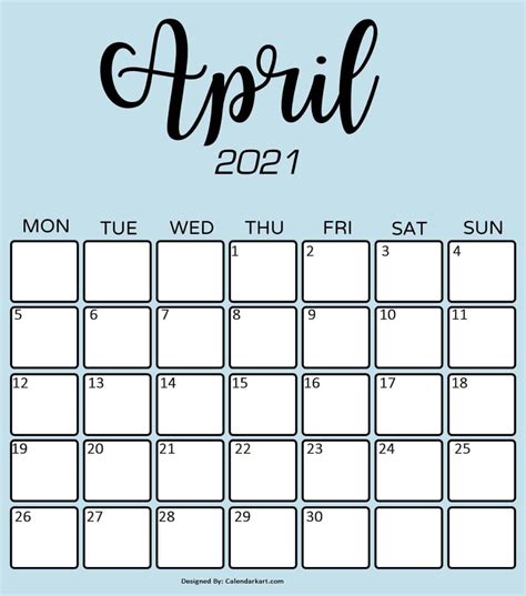 Free And Cute Printable April 2021 Calendar All Elegant Designs