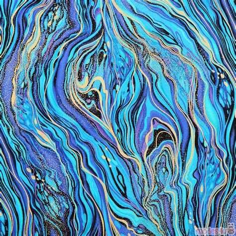 Blue Marbling Fabric Timeless Treasures Palazzo Gold Fabric By Timeless