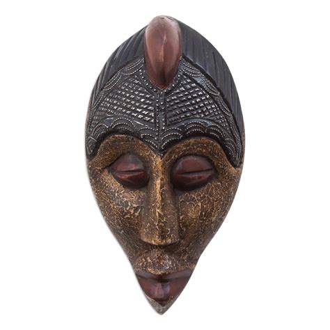Brass And Aluminum Accented African Wood Mask From Ghana Gleaming