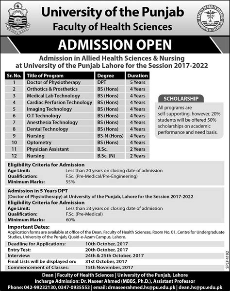 Admissions Open In Allied Health Sciences And Nursing University Of