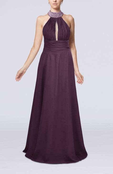 Plum Evening Dress Elegant A Line Sleeveless Zip Up Floor Length