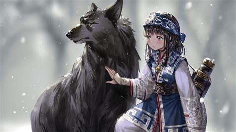 Girl Character Beside Wolf Illustration Fantasy Art