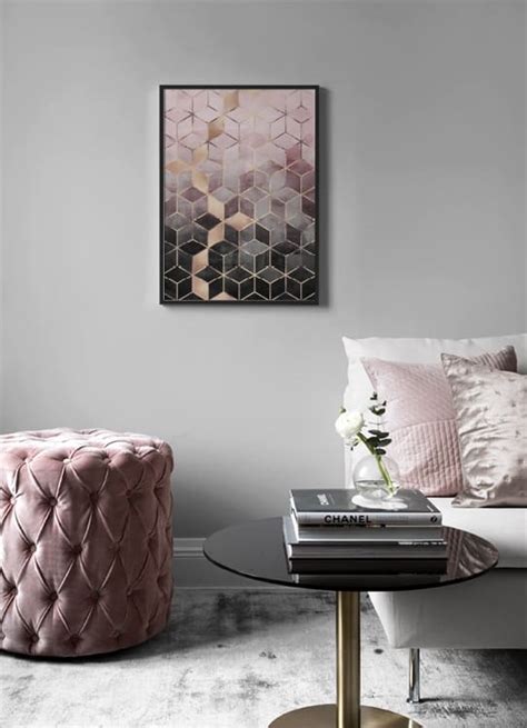 Pink Grey Gradient Cubes Poster