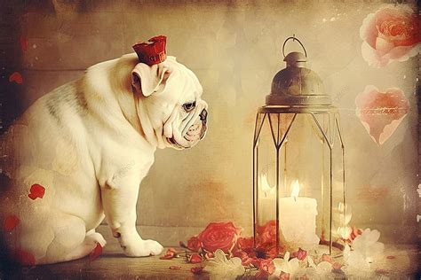 Scent Of Love Bulldogs And Candlelight On Valentine S Background