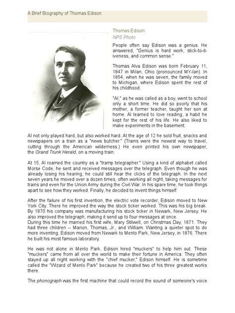 A Brief Biography Of Thomas Edison Thomas Edison Technology